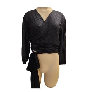 Express N Negin Mirsalehi twist front tie long sleeve shirt black/glittering